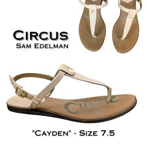 Circus Sam Edelman Cayden T-Strap Slingback Thong Sandals Sz 7.5 Nude Beige Buff